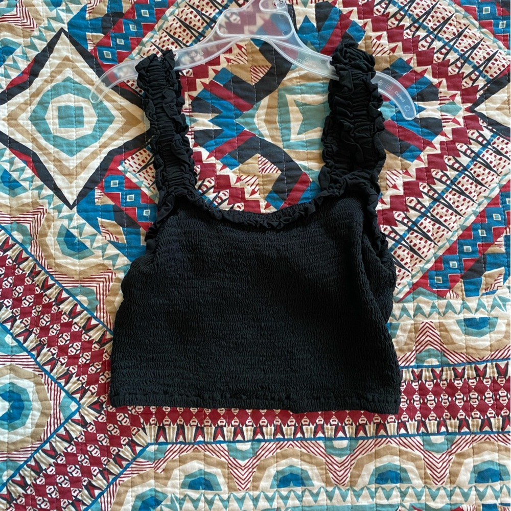 Black ruffle crop top